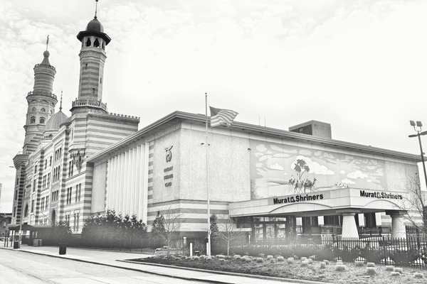 Murat Shriners Centre in Grayscale Print