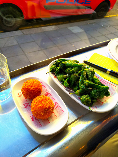 Bunuelas de Bacalao and Pimientos de Padron at Barrafina Print