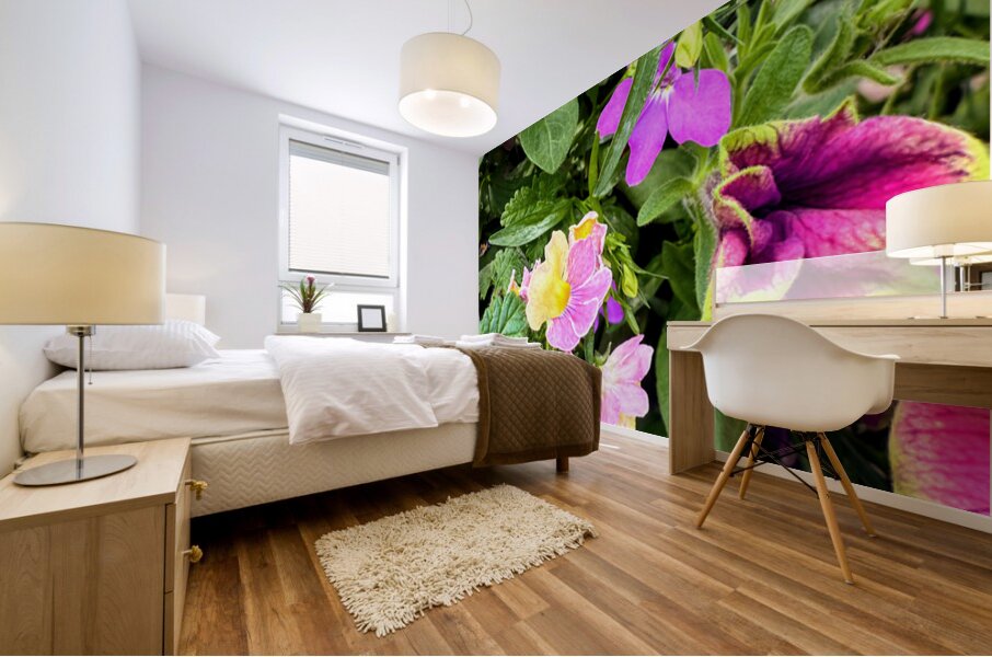 Vibrant Garden Bloom – Colorful Flower Close-Up with Lush Greenery-1 Mural print