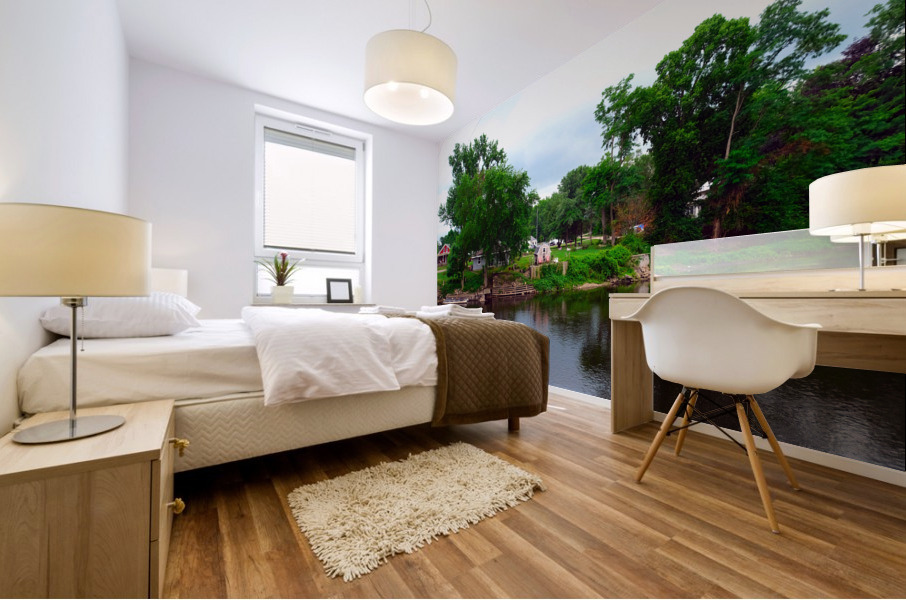 Country Home on Lake Mural print