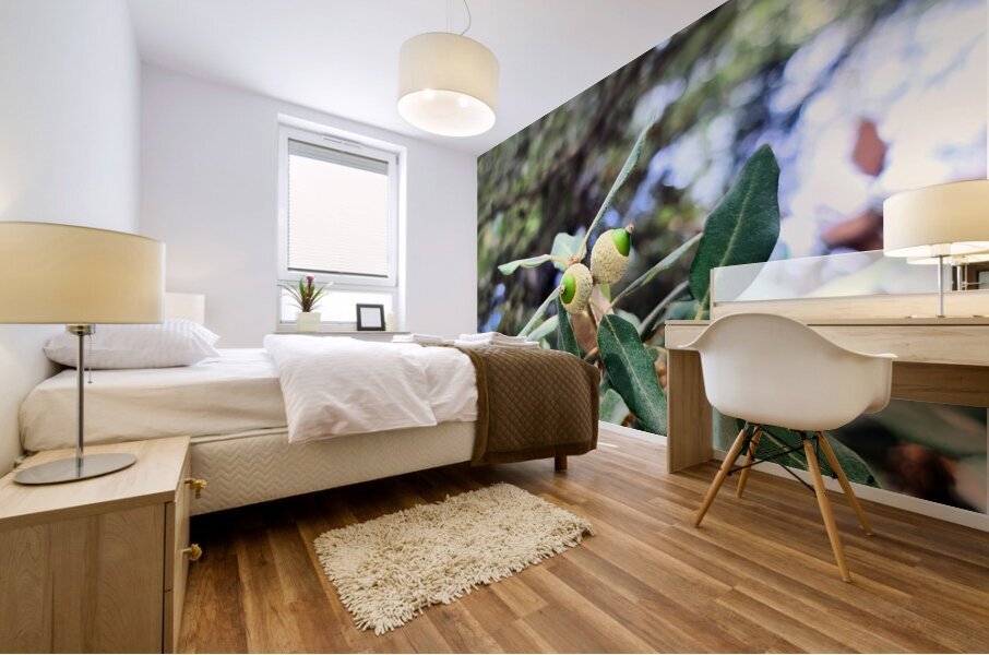 Nature’s Little Lanterns: A Hidden Symphony of Light and Green Mural print