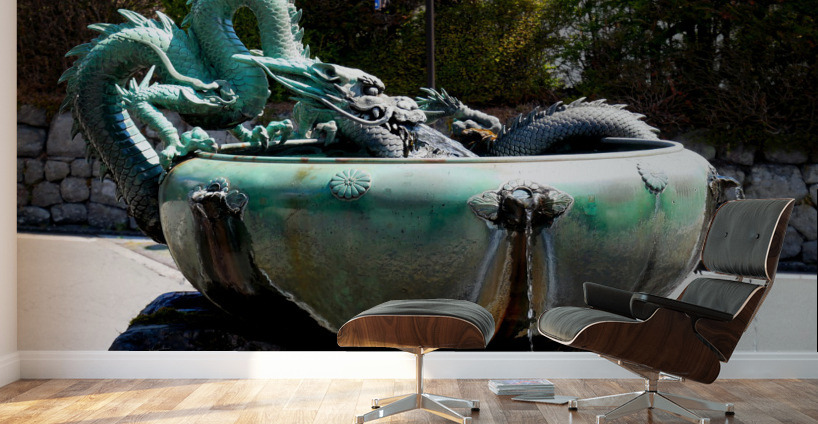 Dragon Bowl Sculpture Water Fountain Wall Murals