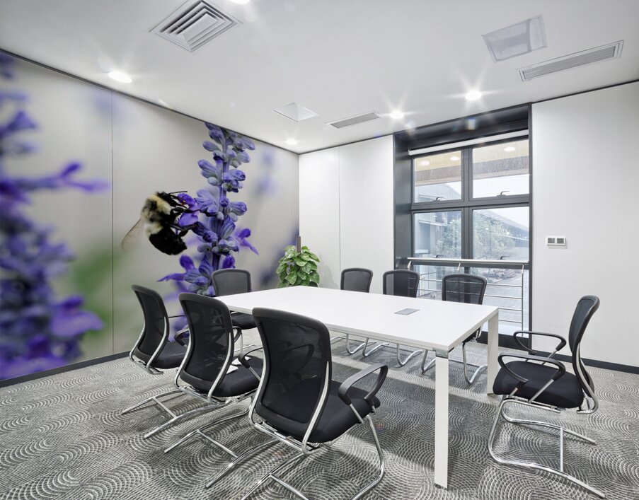 Bee Salivating the Blue Salvia Wall Printing