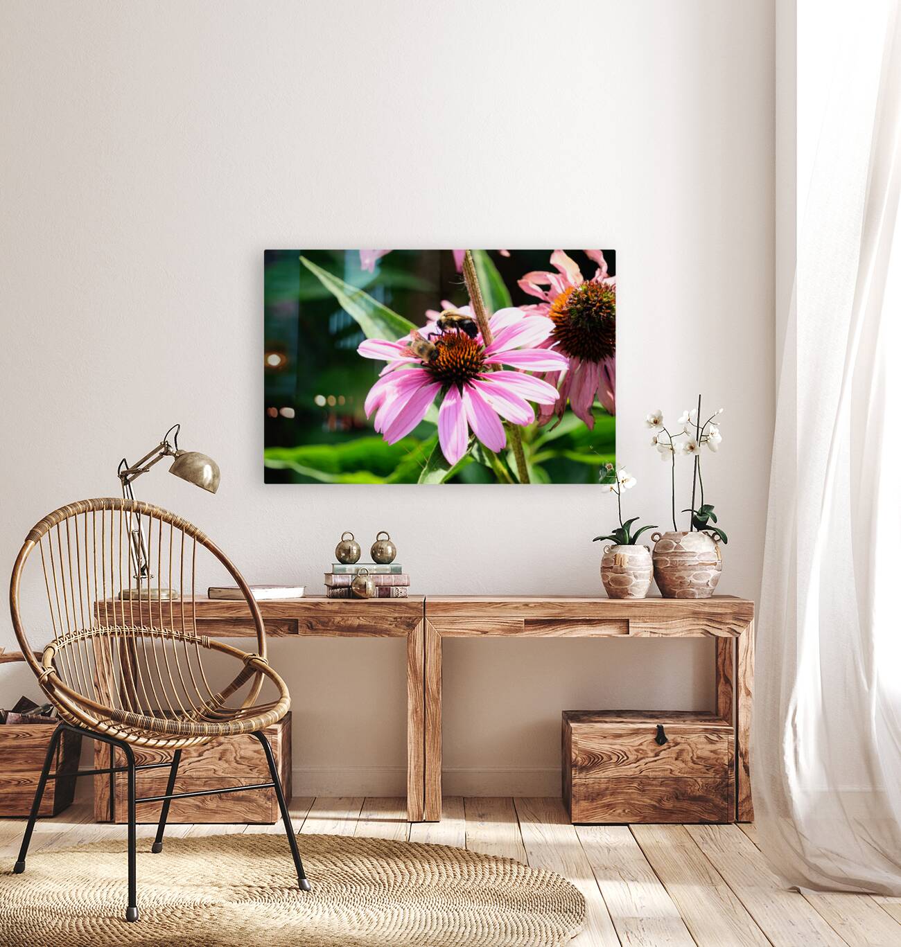 Duo at Dawn: Bees on the Coneflower’s Crown Reproduction