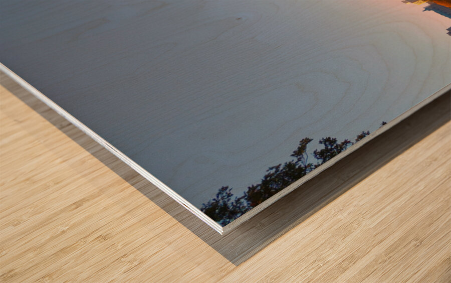 Autumn Skyline Firelight Wood print